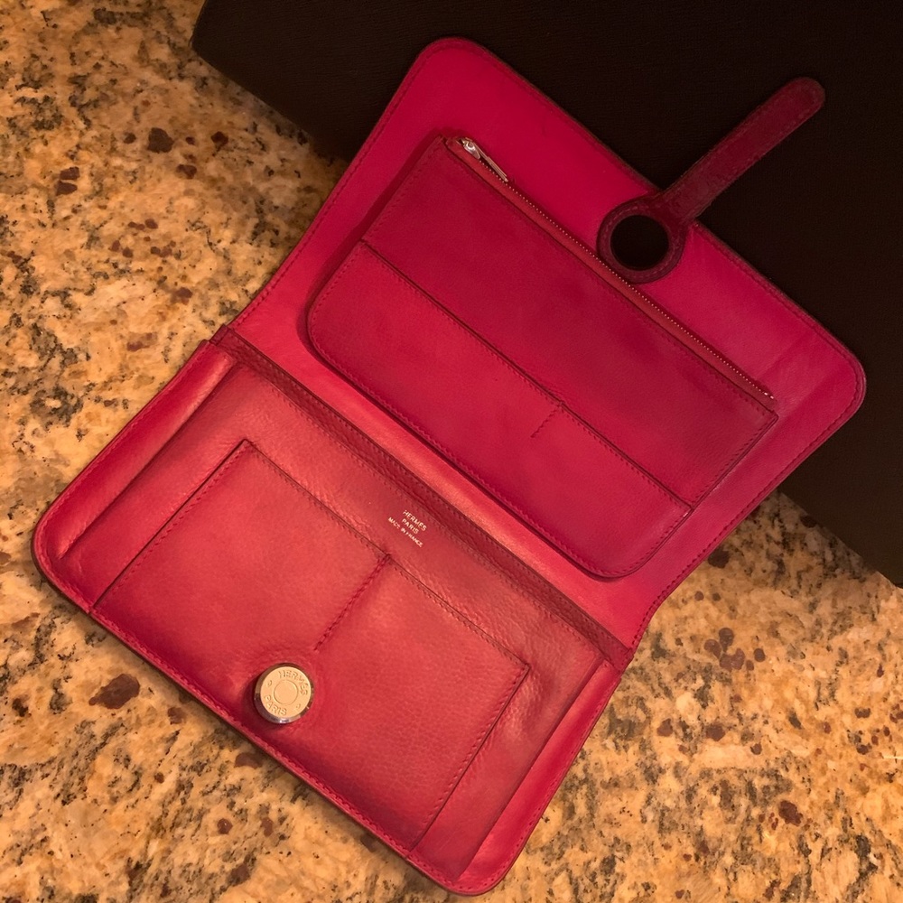 Pink Hermes Dogon Duo clutch wallet & coin purse